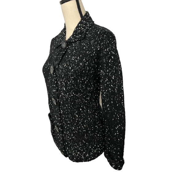 Chicos Mohair Sweater Cardigan Jacket 0 Fuzzy Button Up Black White Dots - Picture 3 of 5